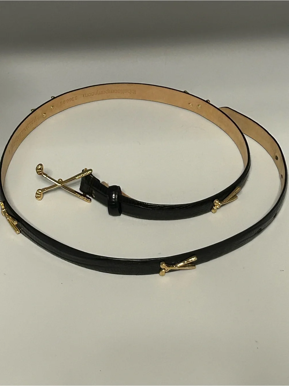 Black Leather Women's Belt with Gold Golf Club Motif